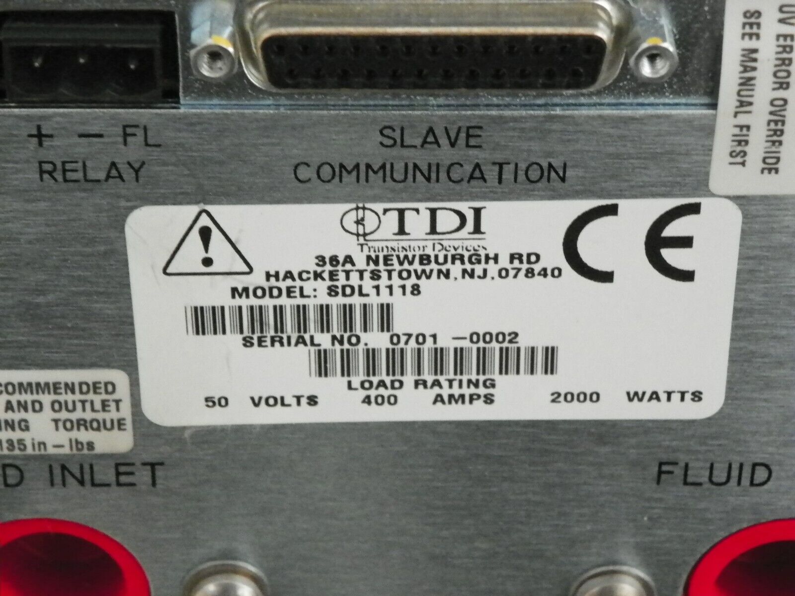 TDI Dynaload WCL488 50-400-2000 2KW Electronic Load SDL 1118 TDI Dynaload WCL488 50-400-2000 2KW Electronic Load SDL 1118